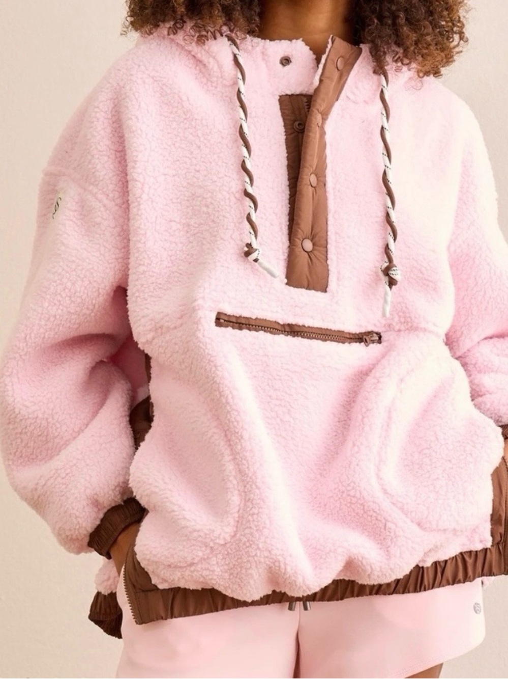 NEW Altar’d State AS Revival Pink and Brown Oversized Sherpa Hoodie Size XS NWT